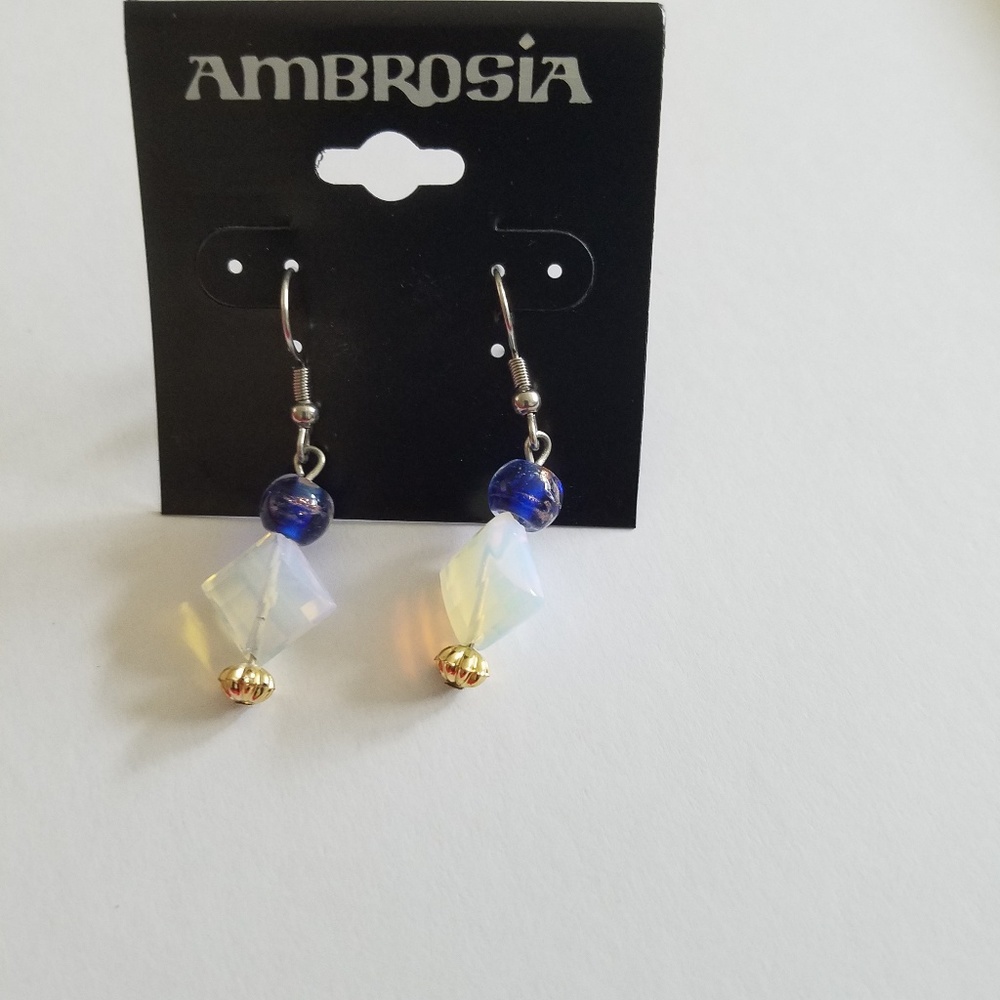 Blue N Milkglass Bead Earrings